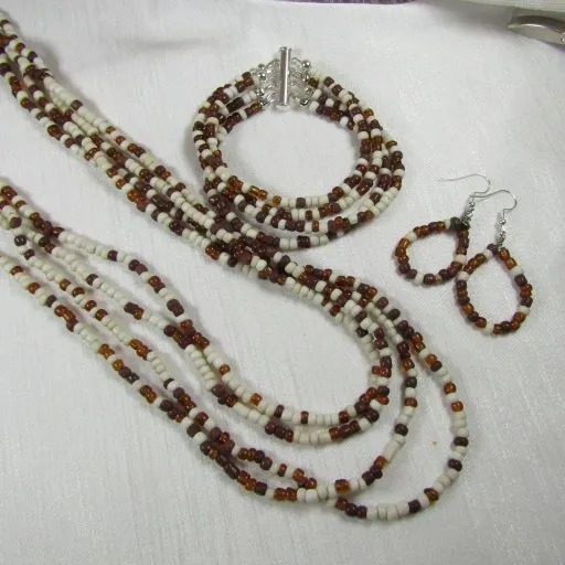 African Seed Bead Designer Jewelry Set Long Necklace Classic Look