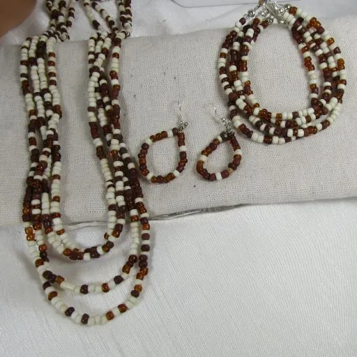African Seed Bead Designer Jewelry Set Long Necklace Classic Look