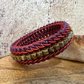 Alligator Back Stretch Bracelet with Toho Cubes Kit with Video Class - Amethyst Wine, Rust & Picasso Cubes