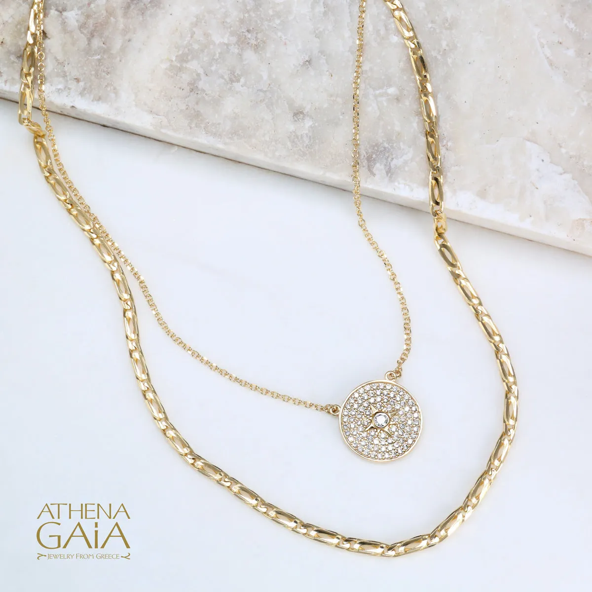 Al'Oro Stone Disc Necklace