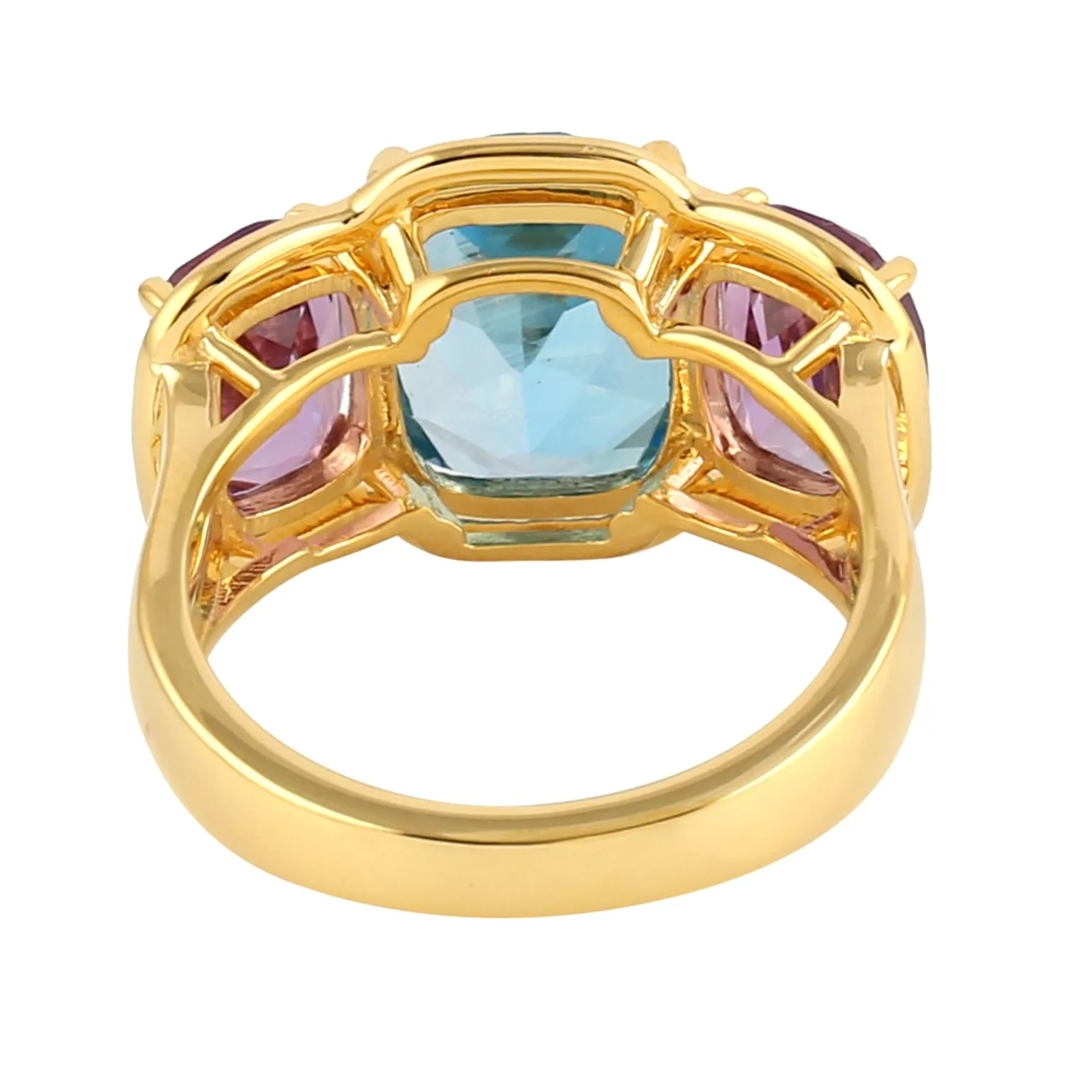 Amethyst & Topaz Gemstone Three Stone Ring Birthstone Jewelry In 18k Yellow Gold