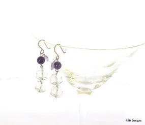Amethyst and Quartz Crystal Handmade Drop Earrings