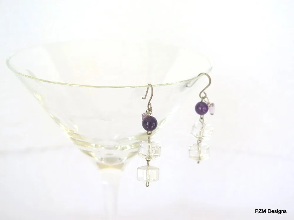 Amethyst and Quartz Crystal Handmade Drop Earrings