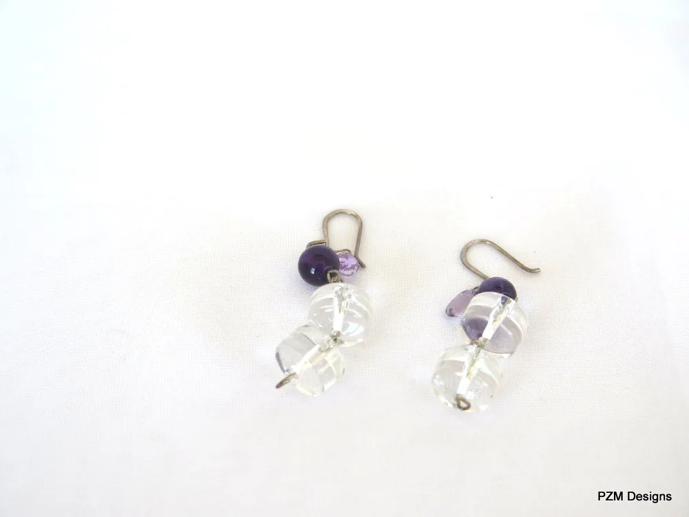 Amethyst and Quartz Crystal Handmade Drop Earrings