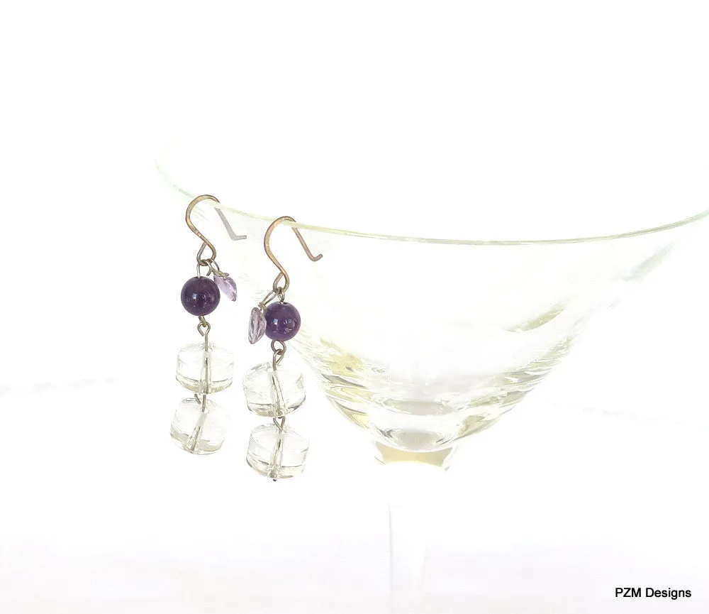 Amethyst and Quartz Crystal Handmade Drop Earrings