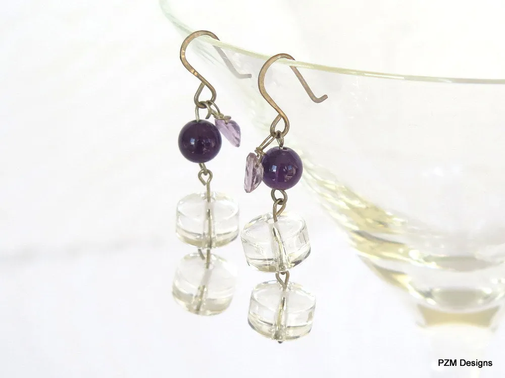 Amethyst and Quartz Crystal Handmade Drop Earrings