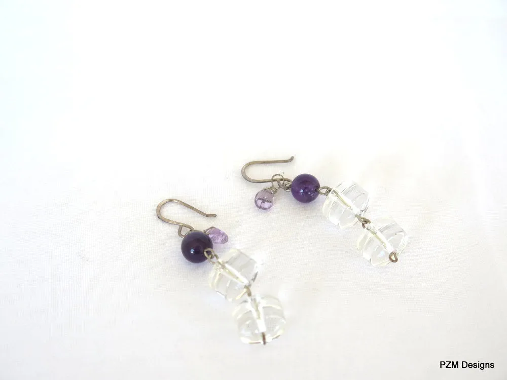 Amethyst and Quartz Crystal Handmade Drop Earrings