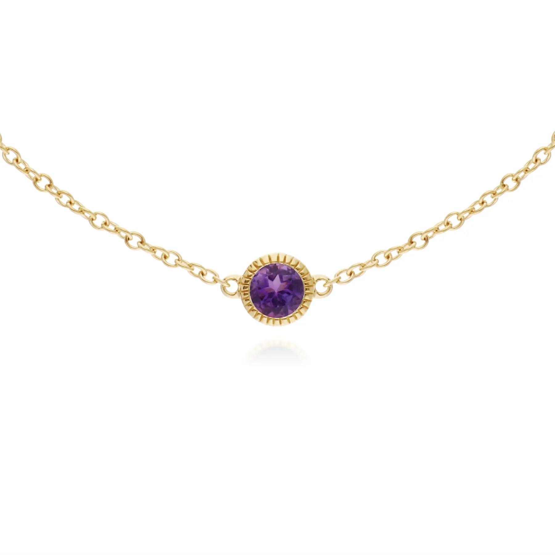 Amethyst Armband, 9 Karat Gelbgold Amethyst Einzel Stein Rund Milgrain 19cm Armband