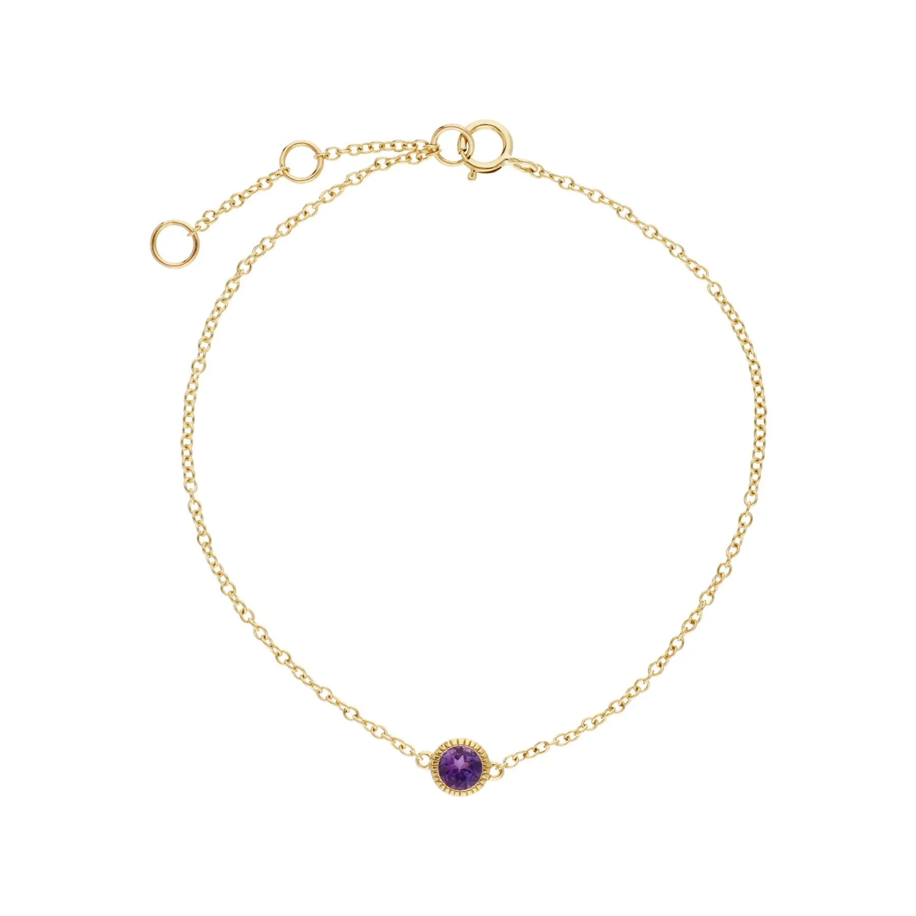 Amethyst Armband, 9 Karat Gelbgold Amethyst Einzel Stein Rund Milgrain 19cm Armband