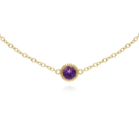 Amethyst Armband, 9 Karat Gelbgold Amethyst Einzel Stein Rund Milgrain 19cm Armband