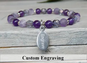 Amethyst Beaded Bracelet with Engraved Charm