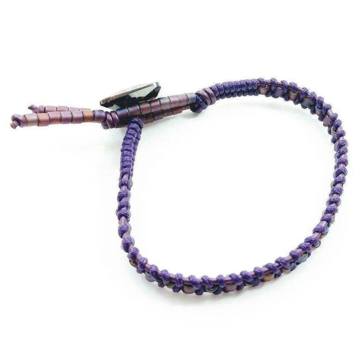 Amethyst Braided Leather Swarovski Crystal Square Button Bracelet