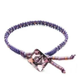 Amethyst Braided Leather Swarovski Crystal Square Button Bracelet