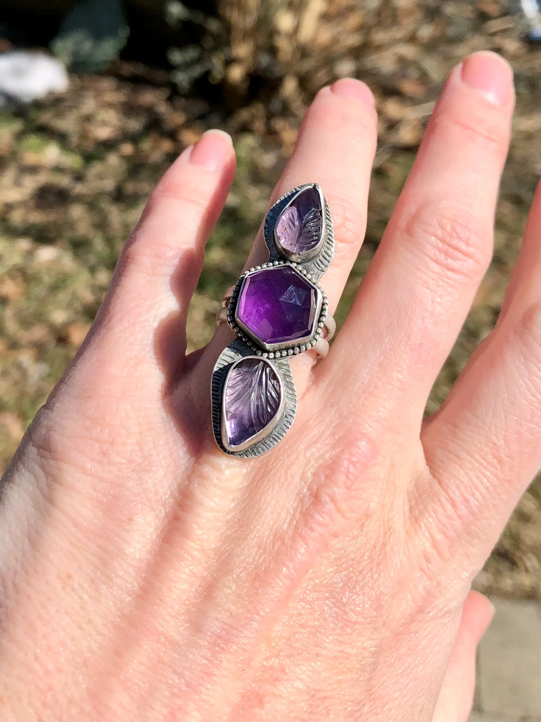 Amethyst Feather Ring