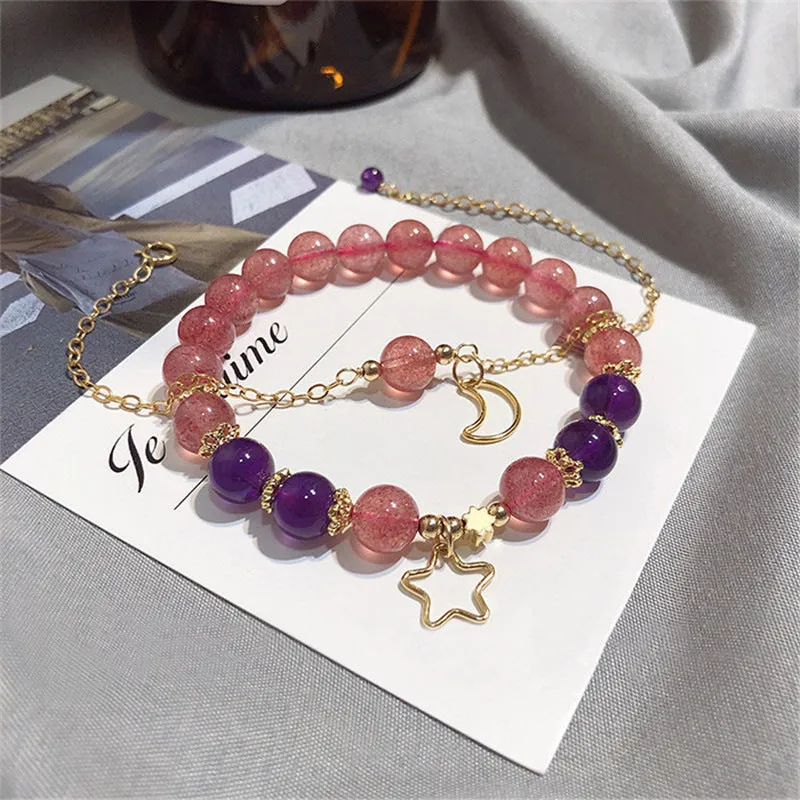 Amethyst Hollow Star Moon Sterling Silver Bracelet