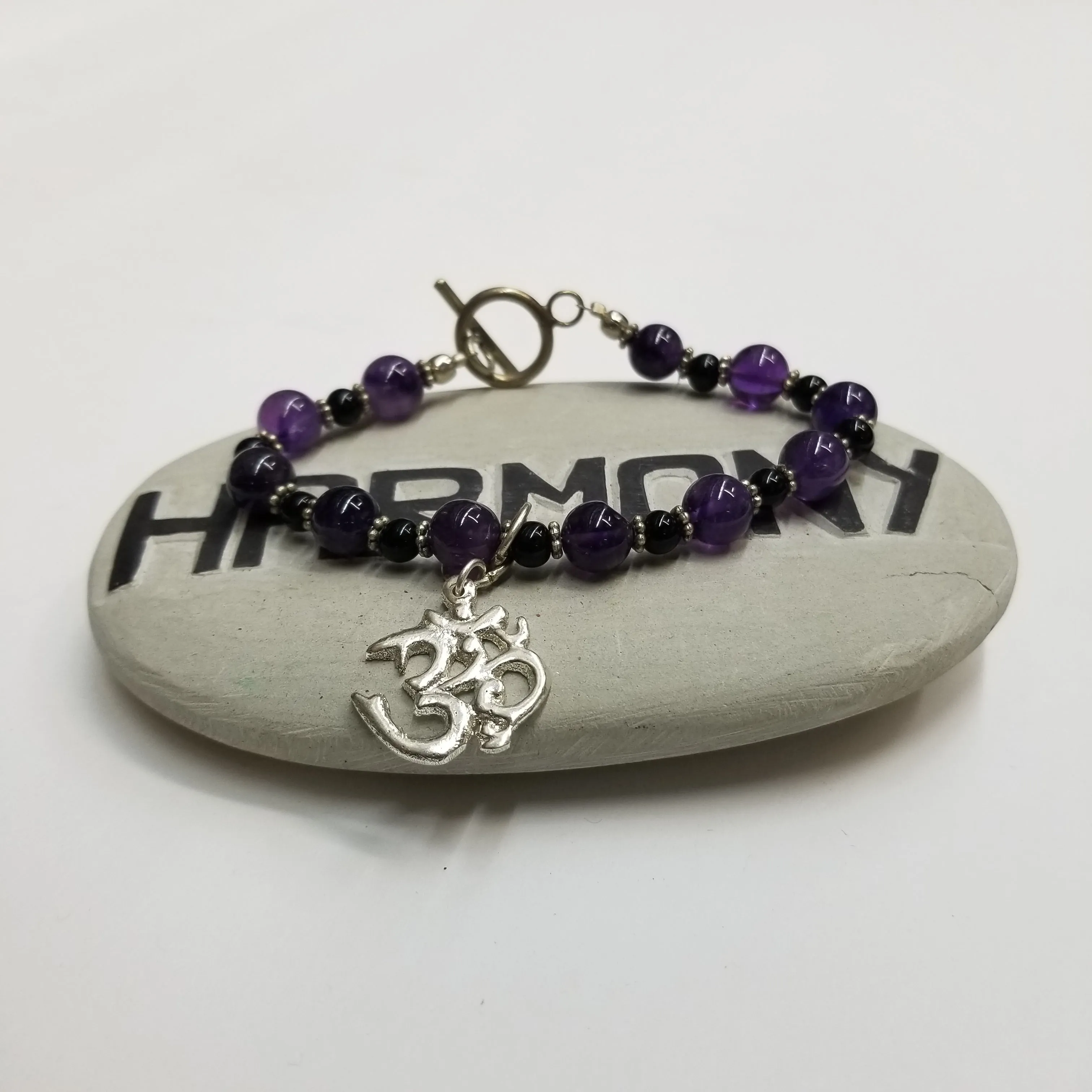 Amethyst Om Beaded Bracelet