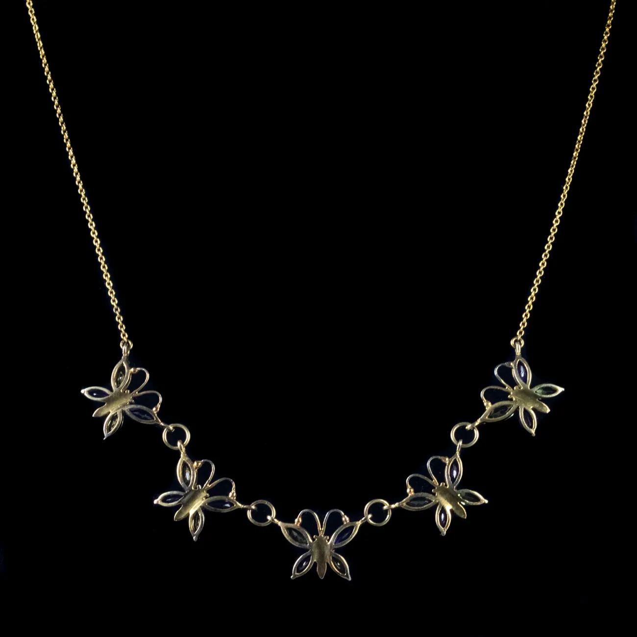 Amethyst Peridot Butterfly Necklace 9Ct Yellow Gold Silver