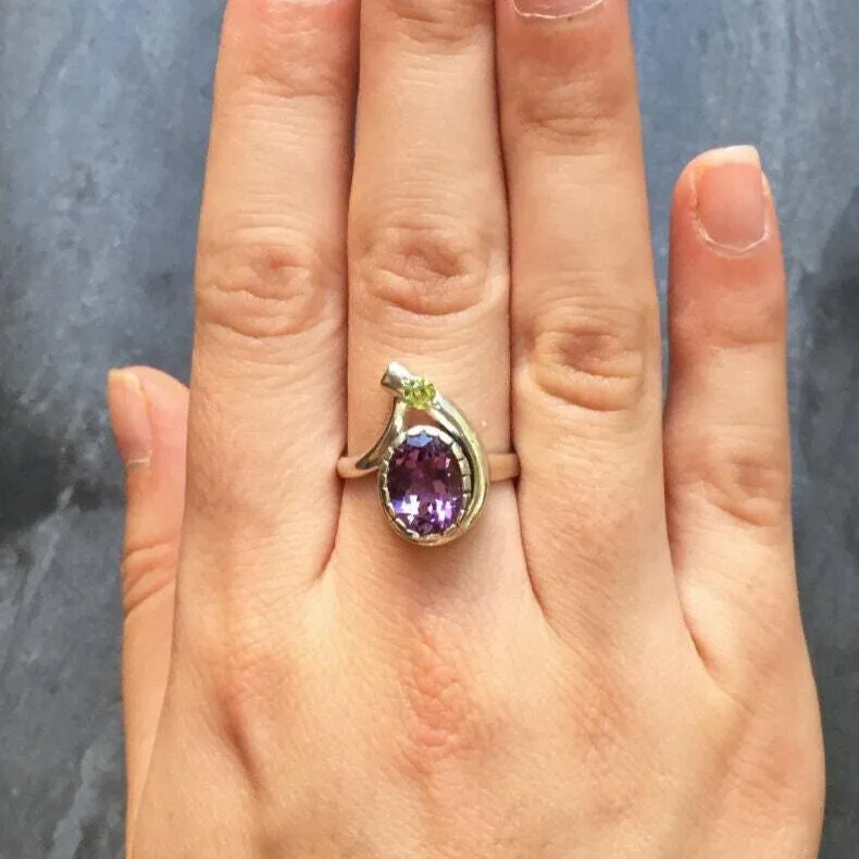 Amethyst Statement Ring - Purple Gemstone Ring - Teardrop Ring
