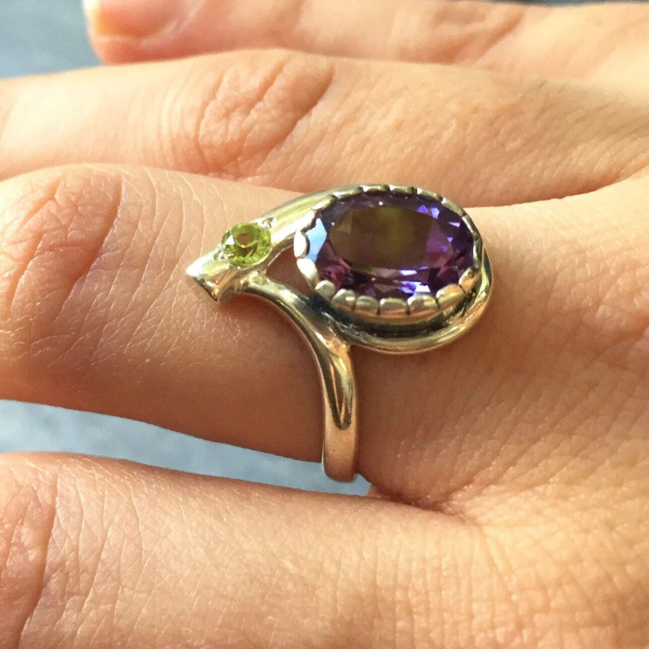 Amethyst Statement Ring - Purple Gemstone Ring - Teardrop Ring