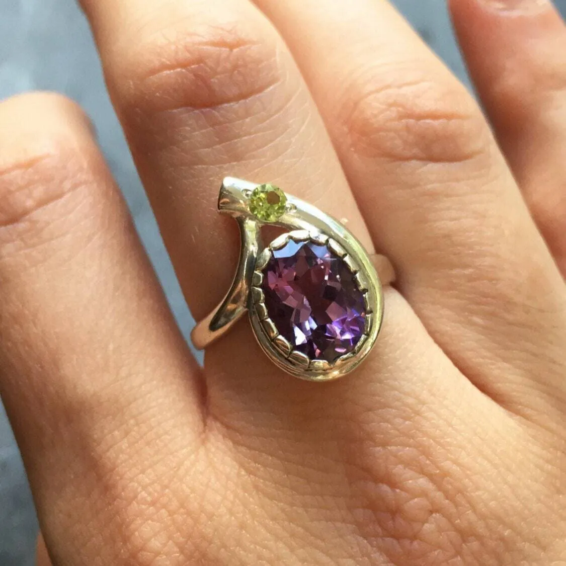 Amethyst Statement Ring - Purple Gemstone Ring - Teardrop Ring