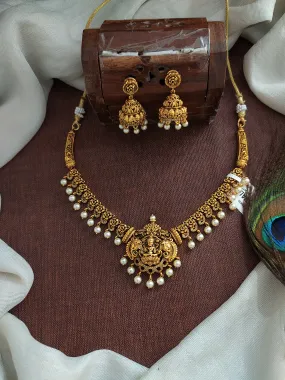 Antique Close-Neck Kanti-Designed Lakshmi Necklace with Jhumki