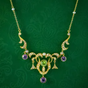 Antique Edwardian Suffragette Lavaliere Necklace 15ct Gold