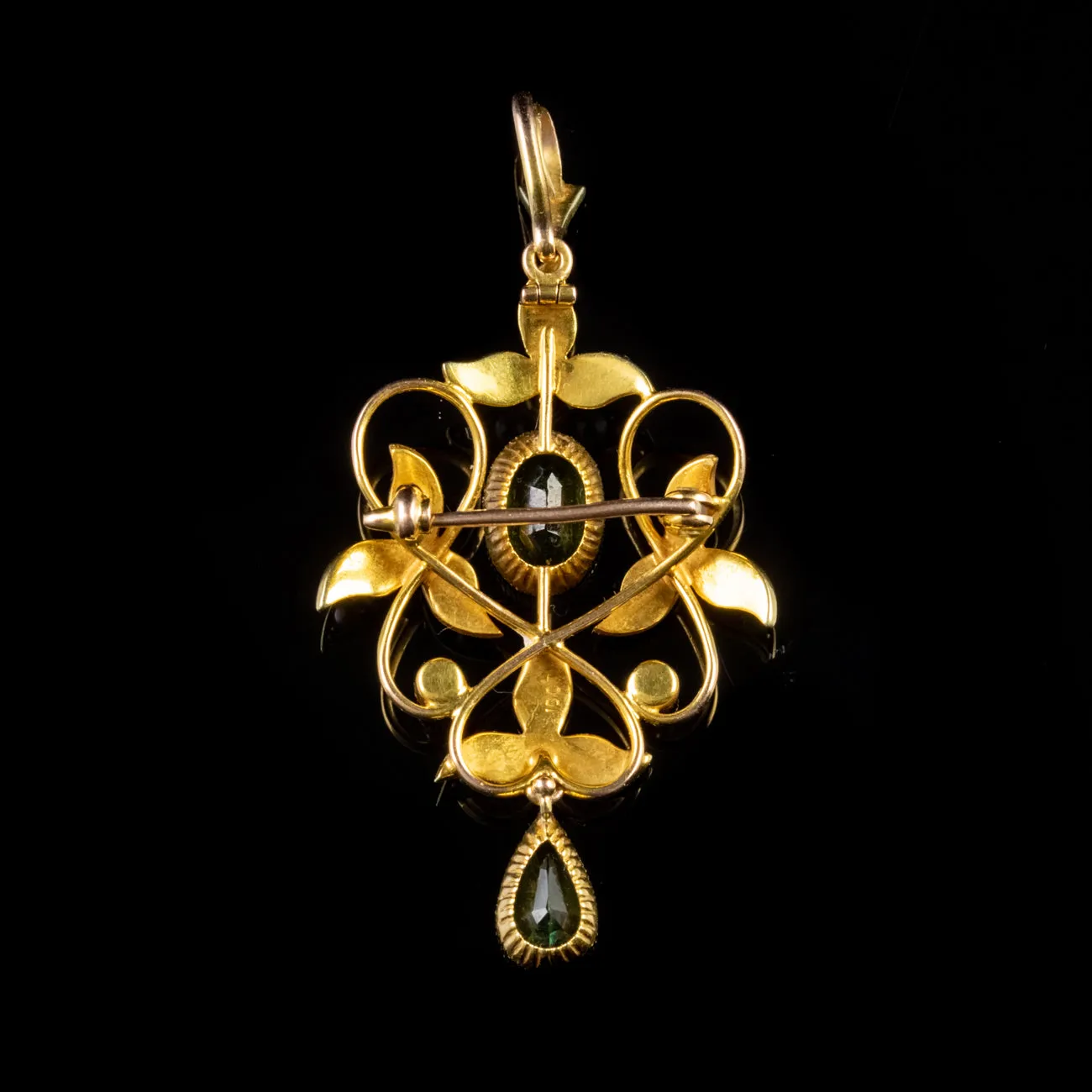 Antique Victorian Peridot Pearl Dropper Pendant 15Ct Gold Circa 1890