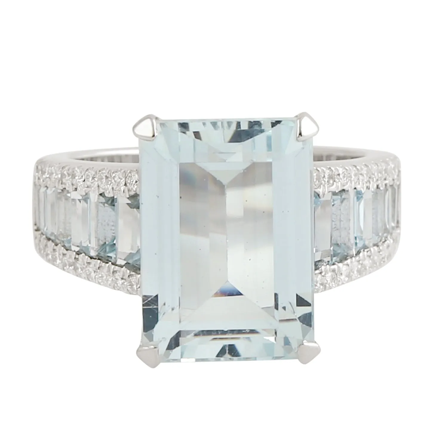 Aquamarine March Birthstone Beautiful Diamond Engagement Ring In 18k White Gold