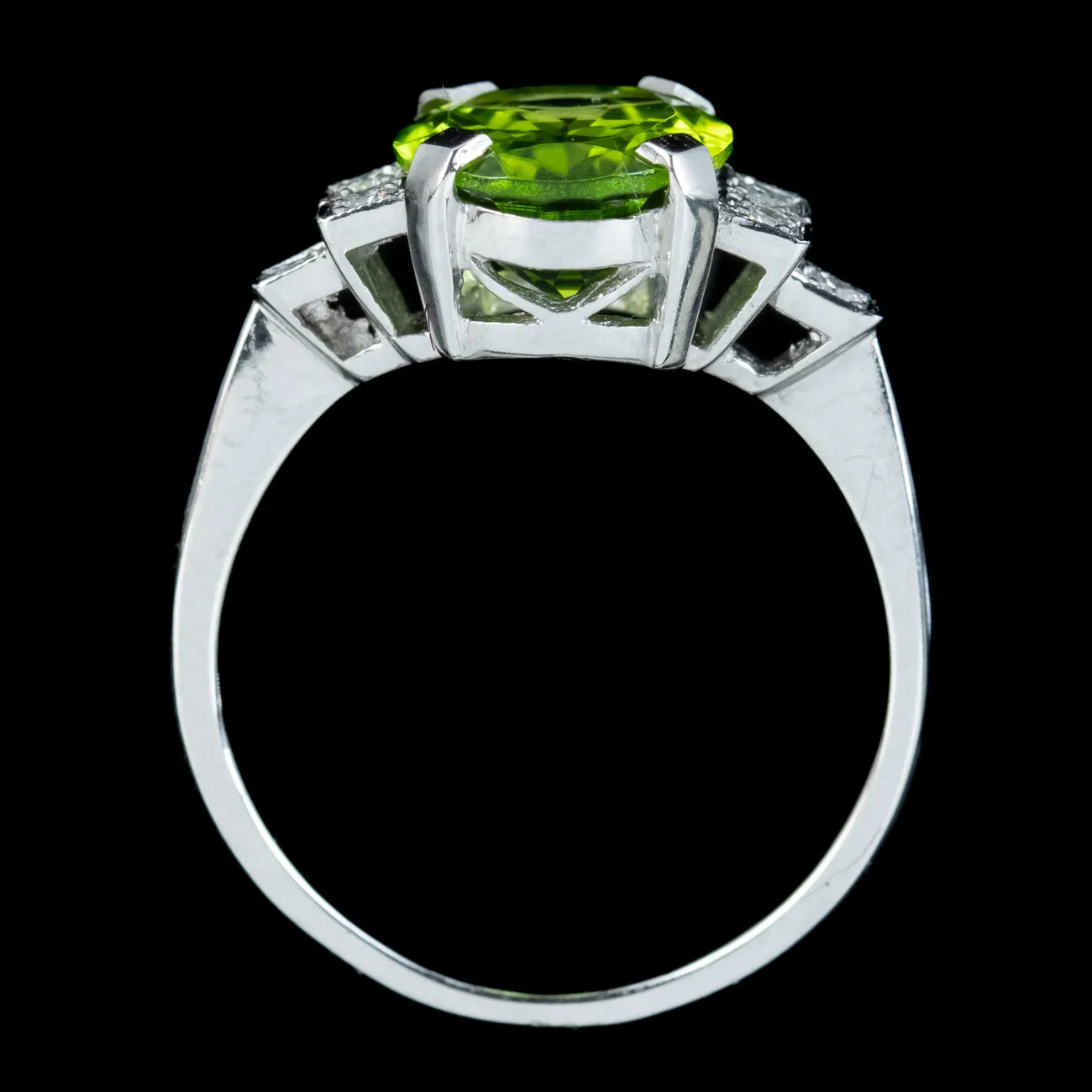 Art Deco Style Peridot Diamond Ring 3.5ct Peridot