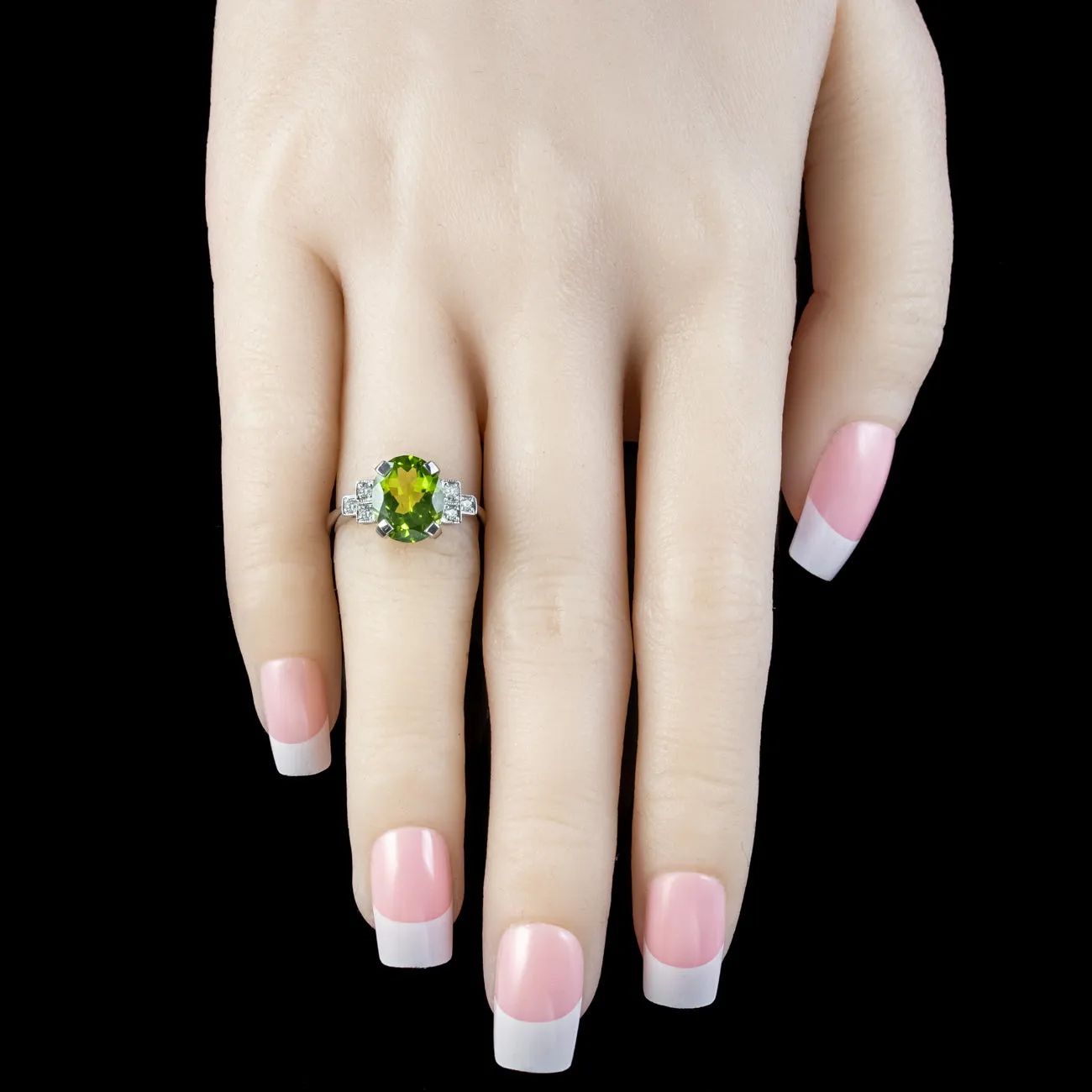 Art Deco Style Peridot Diamond Ring 3.5ct Peridot