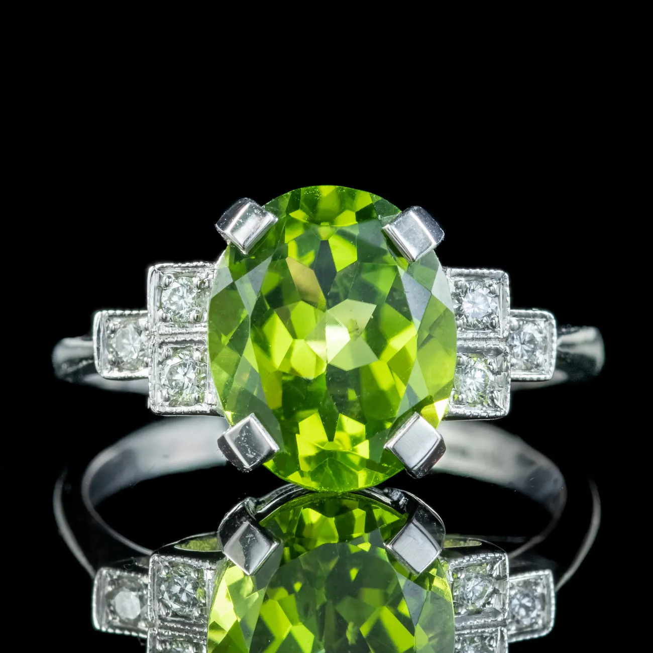 Art Deco Style Peridot Diamond Ring 3.5ct Peridot