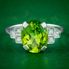 Art Deco Style Peridot Diamond Ring 3.5ct Peridot