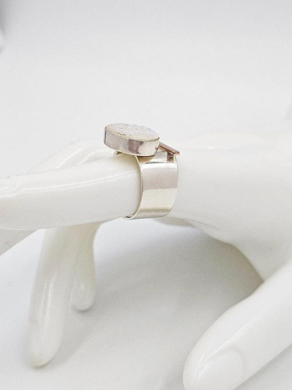 Artisan Made Sterling 14k Drusy Quartz Crystal Bold Modernist Cocktail Ring