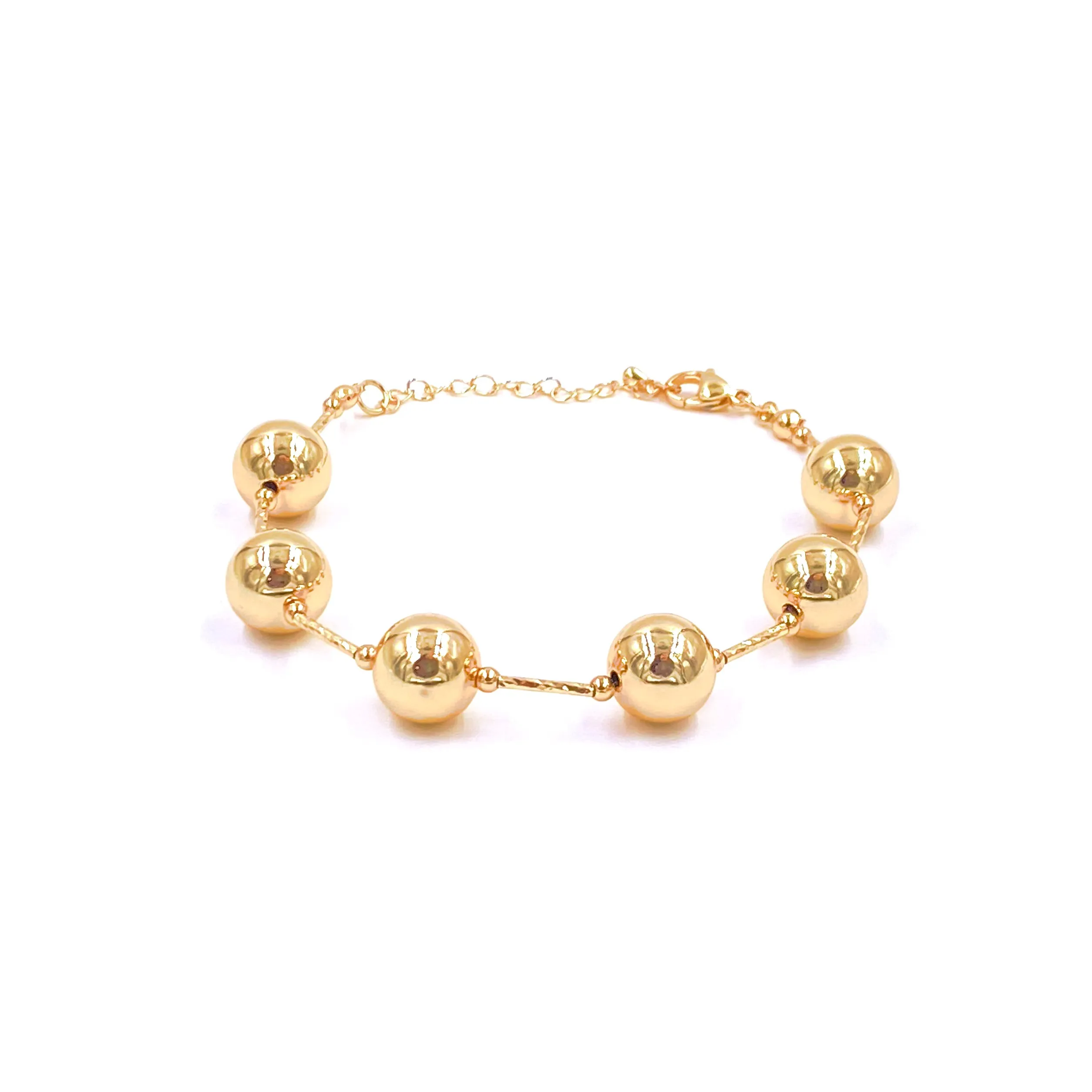 Ashley Gold Stainless Steel Gold Plated 6 Ball Beaded Clasp Bracelet