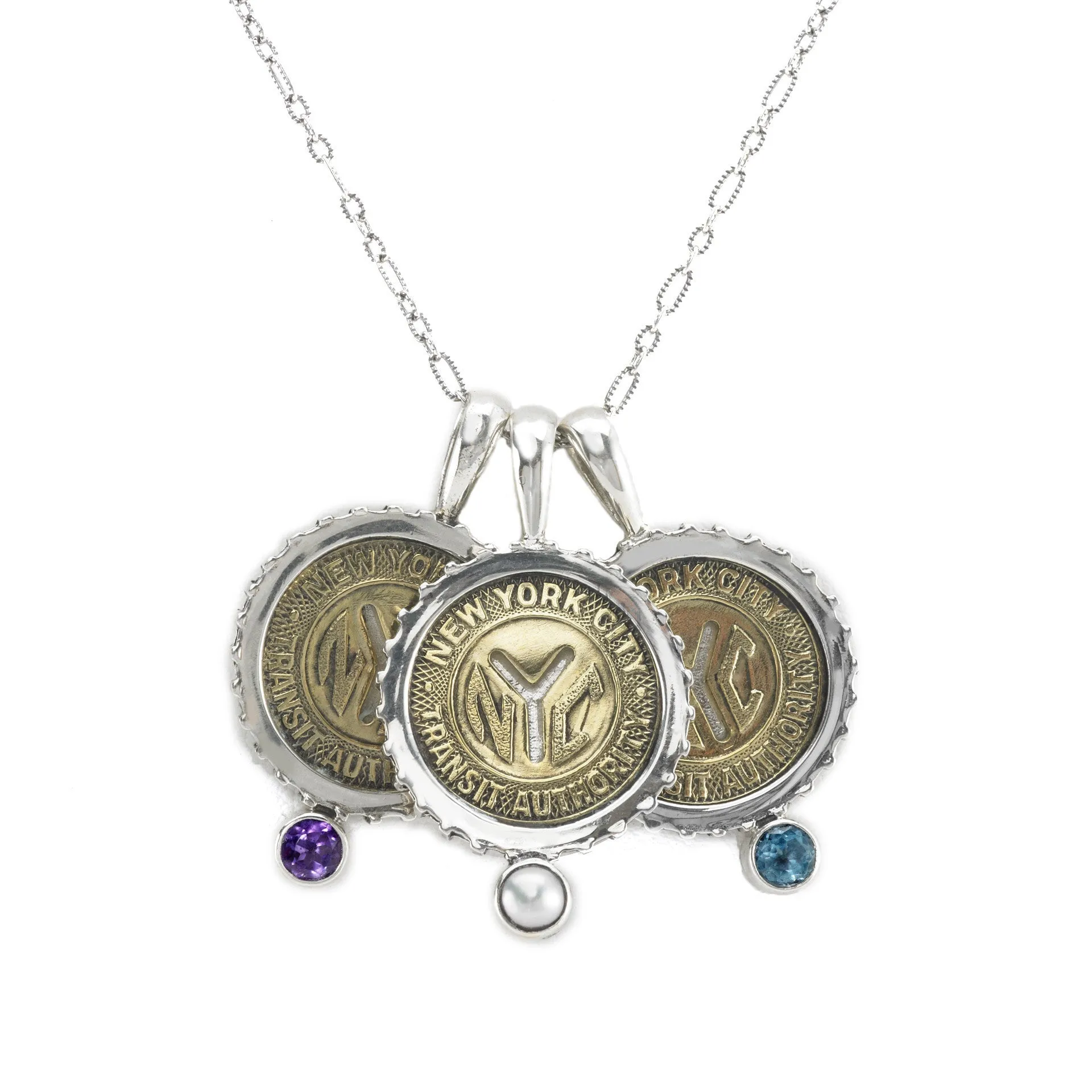 August NYC Authentic Subway Token Peridot Sterling Silver Charm Necklace