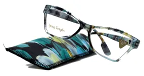 Avian,  (Premium) Reading Glass High End Reader  1 to  6 Magnifying Eyeglass, Cat Eye (Aqua Blue, Green) Feather Pattern. NY Fifth Avenue