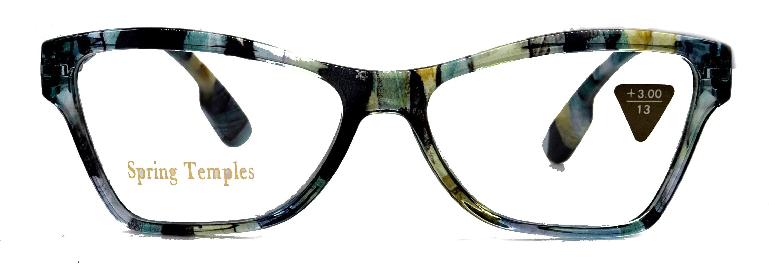 Avian,  (Premium) Reading Glass High End Reader  1 to  6 Magnifying Eyeglass, Cat Eye (Aqua Blue, Green) Feather Pattern. NY Fifth Avenue