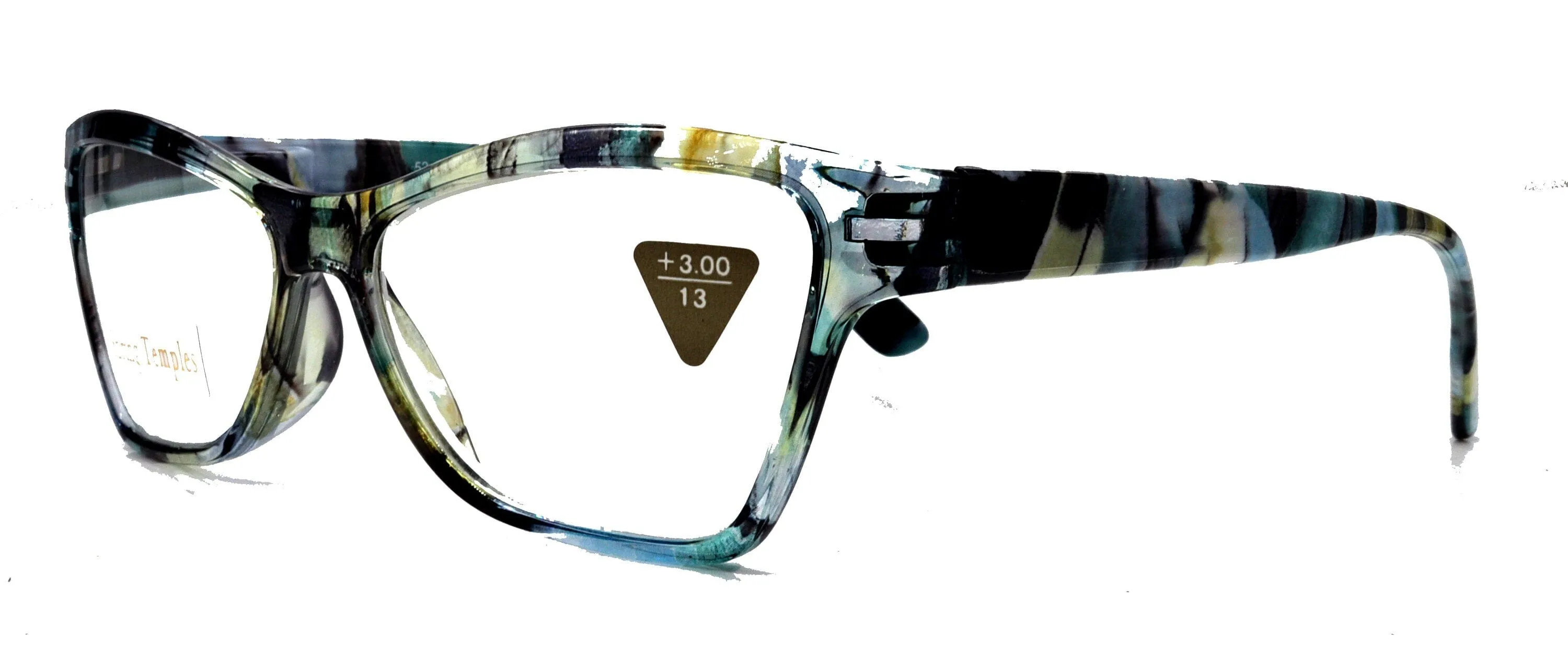 Avian,  (Premium) Reading Glass High End Reader  1 to  6 Magnifying Eyeglass, Cat Eye (Aqua Blue, Green) Feather Pattern. NY Fifth Avenue
