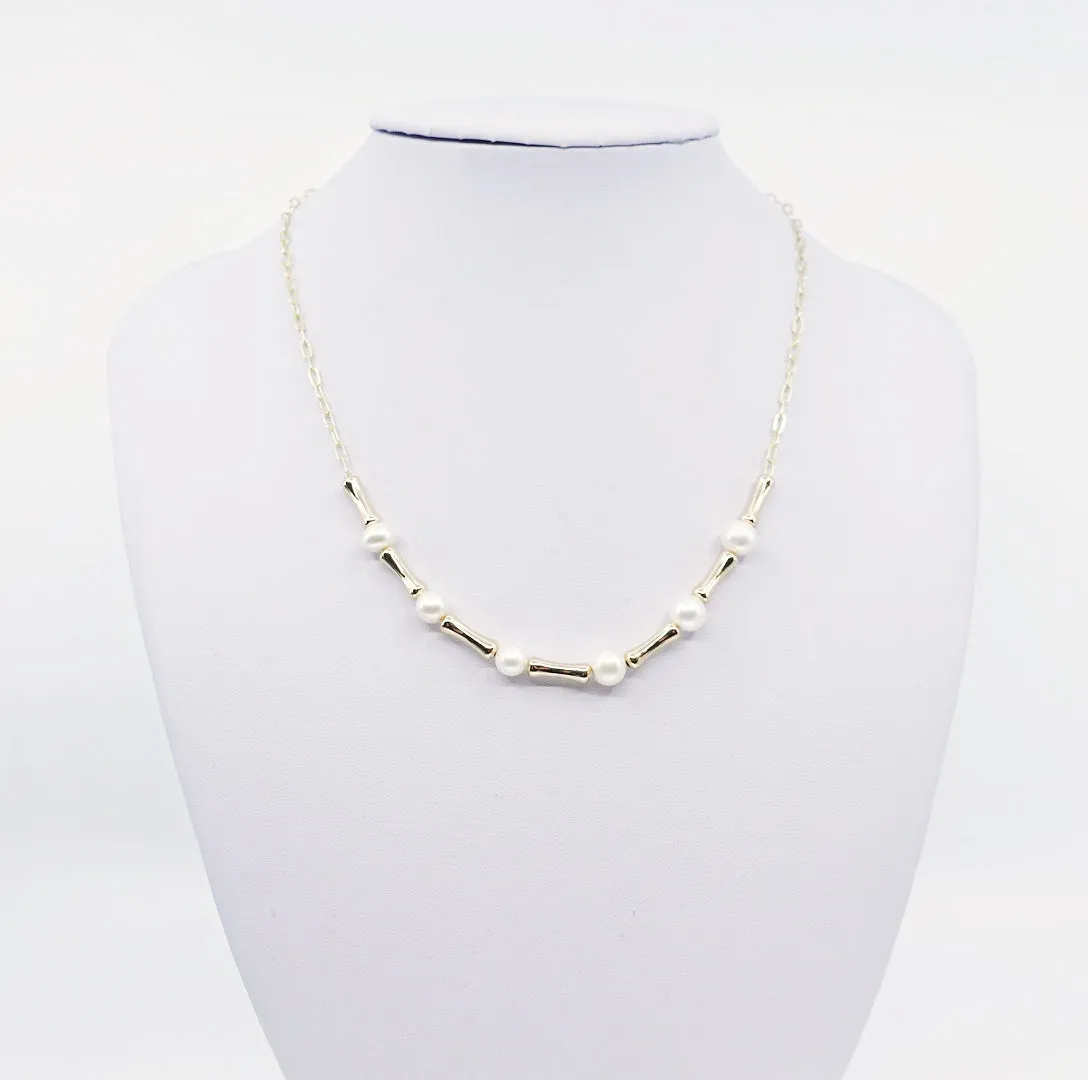 Bamboo Pearl Necklace and Earrings Set