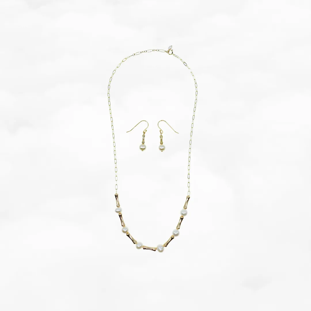 Bamboo Pearl Necklace and Earrings Set