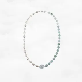 Baroque Pearl and Jadeite Necklace Silver