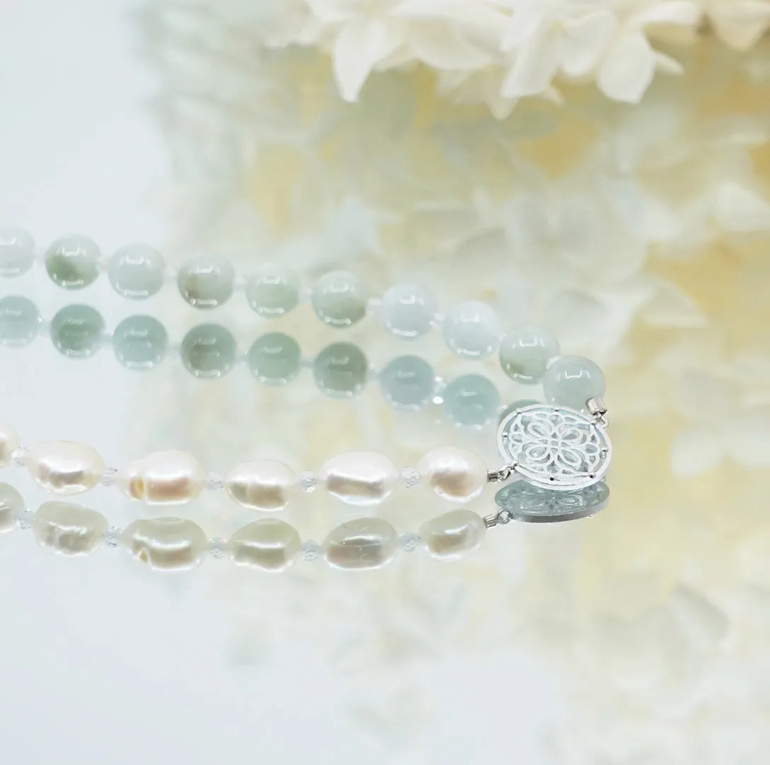 Baroque Pearl and Jadeite Necklace Silver