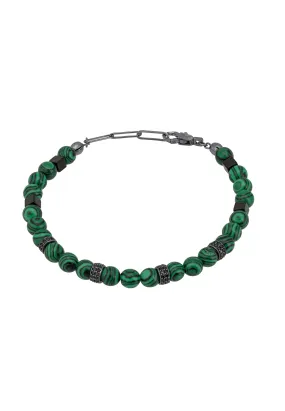 Beaded Bracelet Mens Malachite Silver Oxidised
