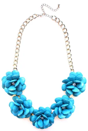 Beaded Rosette Statement Necklace- Turquoise