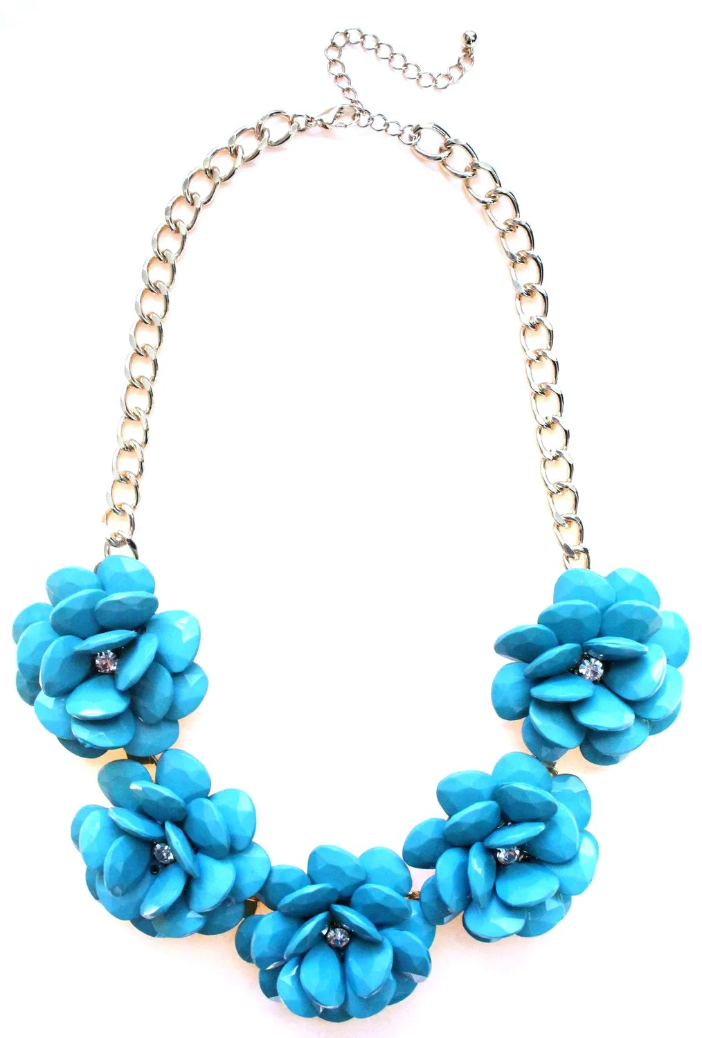Beaded Rosette Statement Necklace- Turquoise