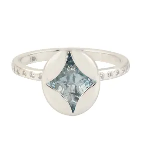 Beautiful Aquamarine Diamond Accent Ring Set In 18k White Gold For Her
