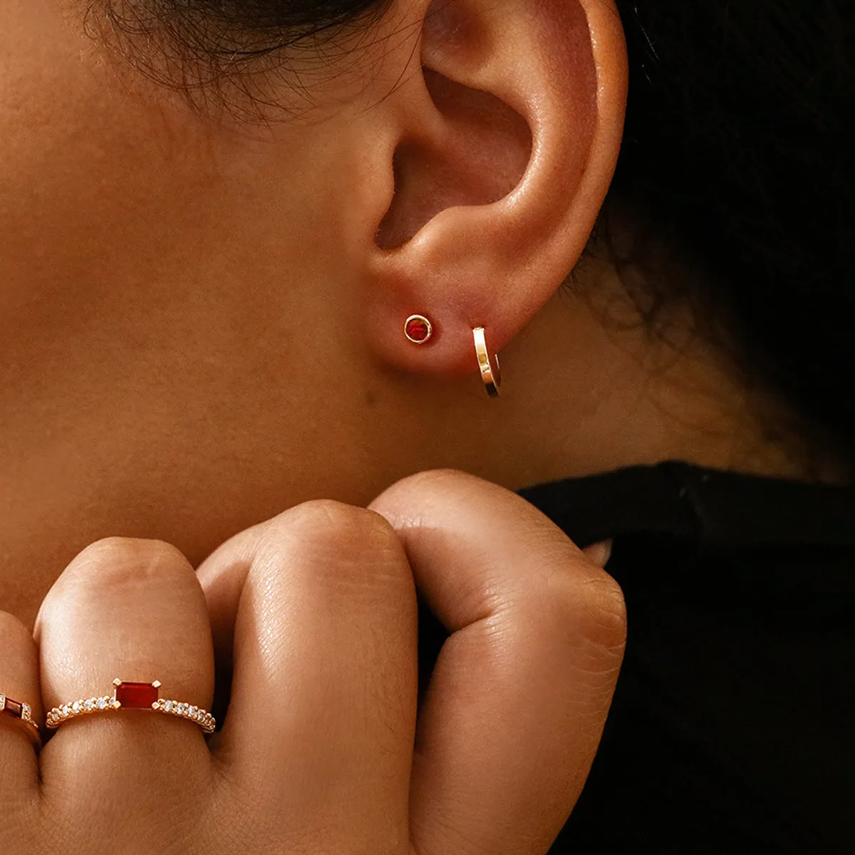 Birthstone Rubover Stud Earrings | 9K Yellow Gold