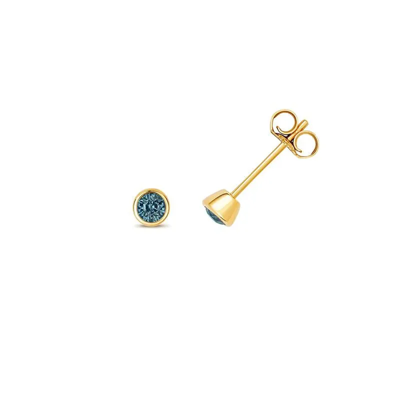 Birthstone Rubover Stud Earrings | 9K Yellow Gold