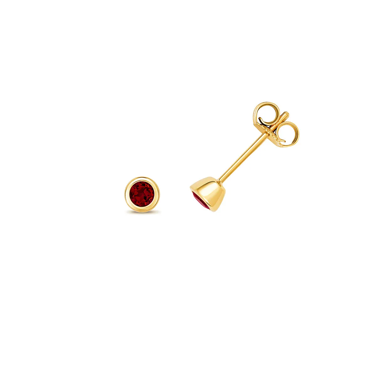 Birthstone Rubover Stud Earrings | 9K Yellow Gold