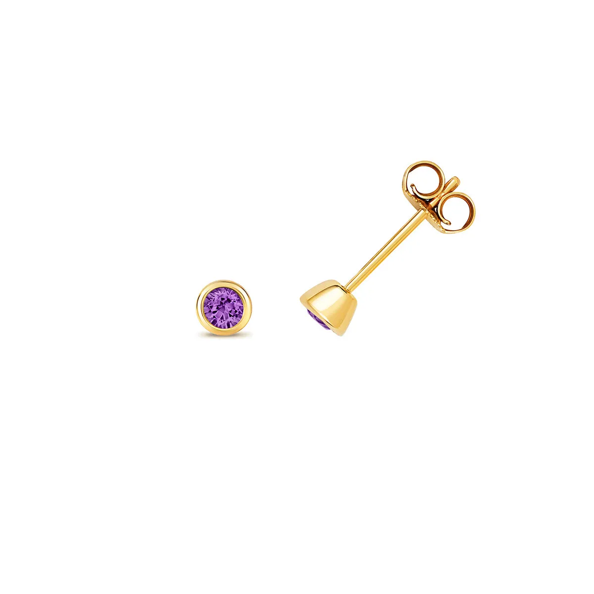 Birthstone Rubover Stud Earrings | 9K Yellow Gold